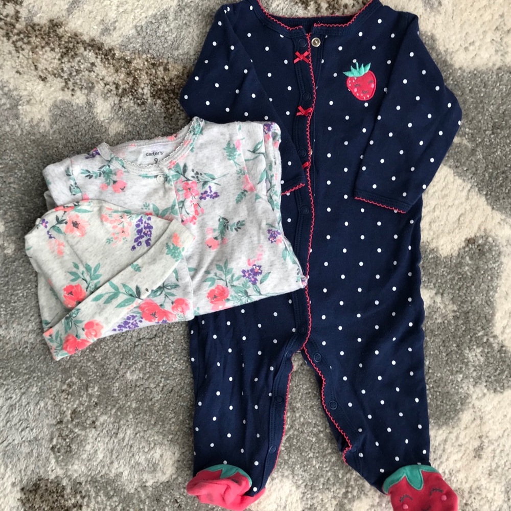 2 Carters button sleepers one with matching hat
